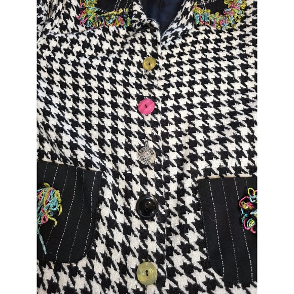 Taylor G Dallas Houndstooth Colorful Tweed Jacket Black White Coat Blazer Large - Picture 8 of 12